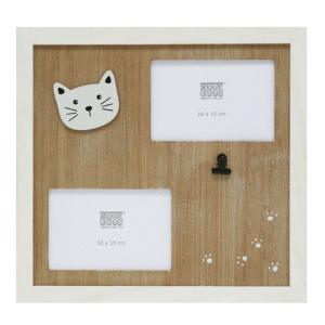 Portafoto multiplo per 2 foto con gattino e passepartout in legno