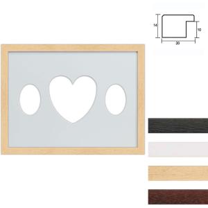 Cornice multipla in legno 30x40 per 3 foto ritaglio ovale con cuore
