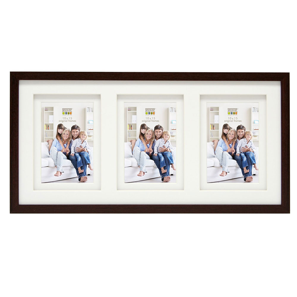 Cornice in legno Anna per 3 foto con doppio passepartout 13x18 cm | marrone | Vetro standard
