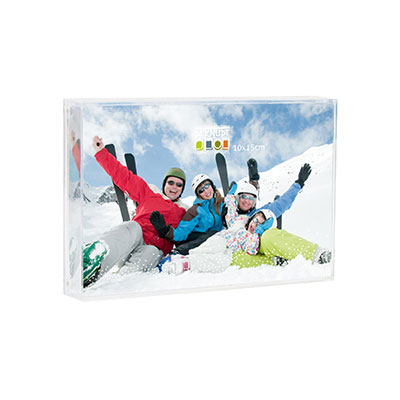 Portafoto in acrilico con neve e brillantini 