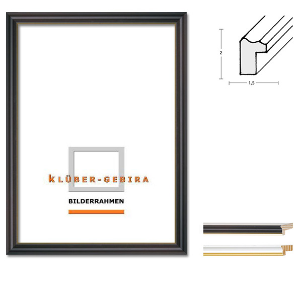 Cornice in legno Granada 20x30 cm | nero con bordo dorato | Vetro standard