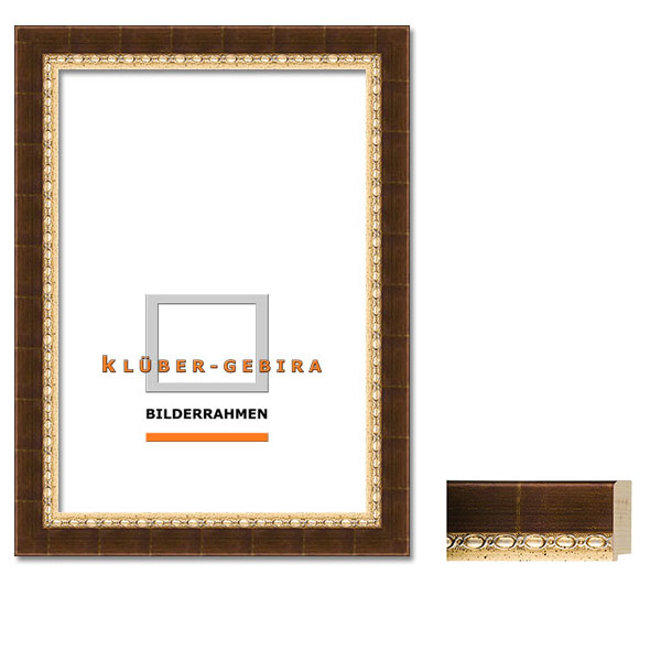 Cornice barocca Inca 30x40 cm | marrone scuro, venatura dorata con modanatura dorata | Vetro standard