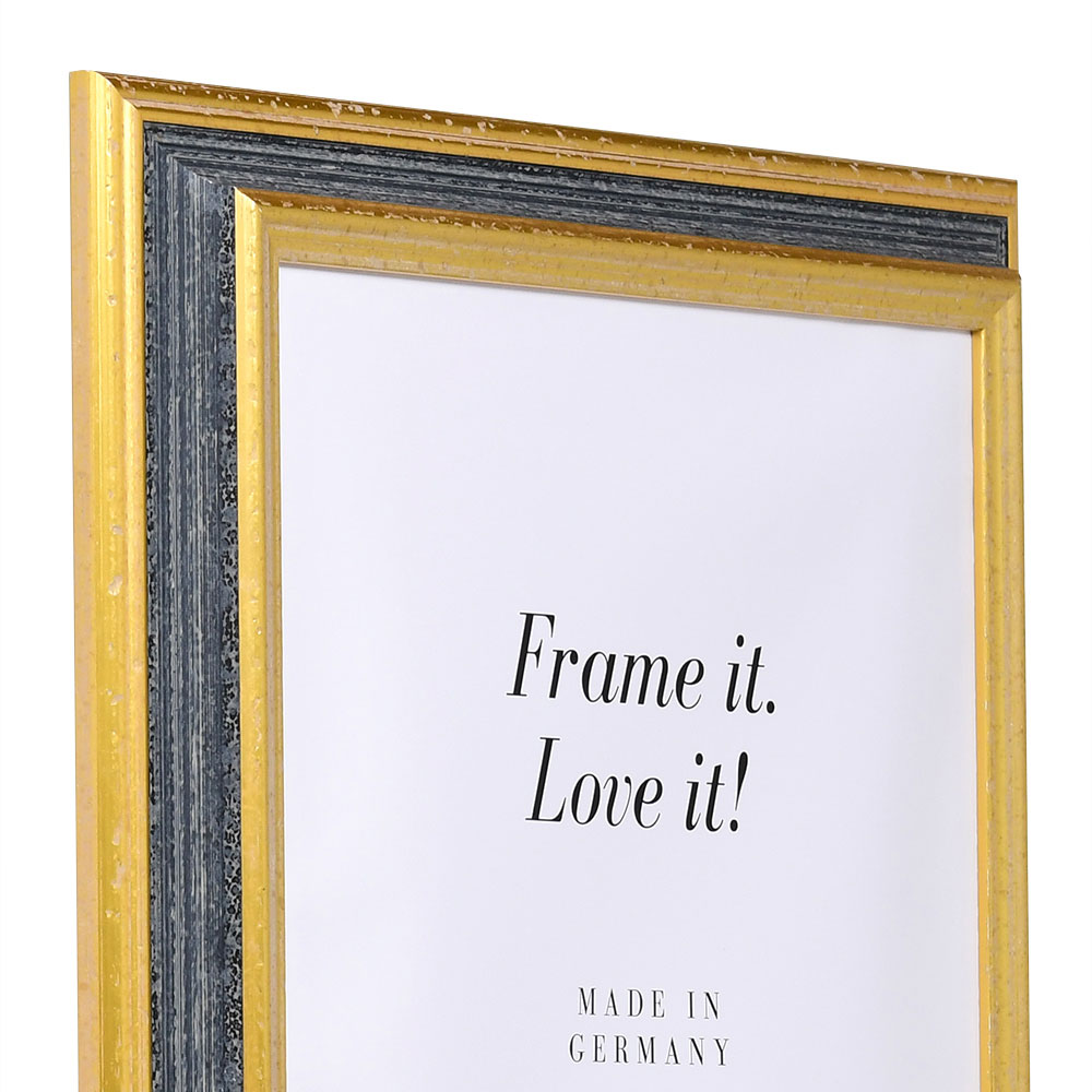 Mira Cornice in legno Cannes 35x50 cm - nero e dorato - Vetro standard