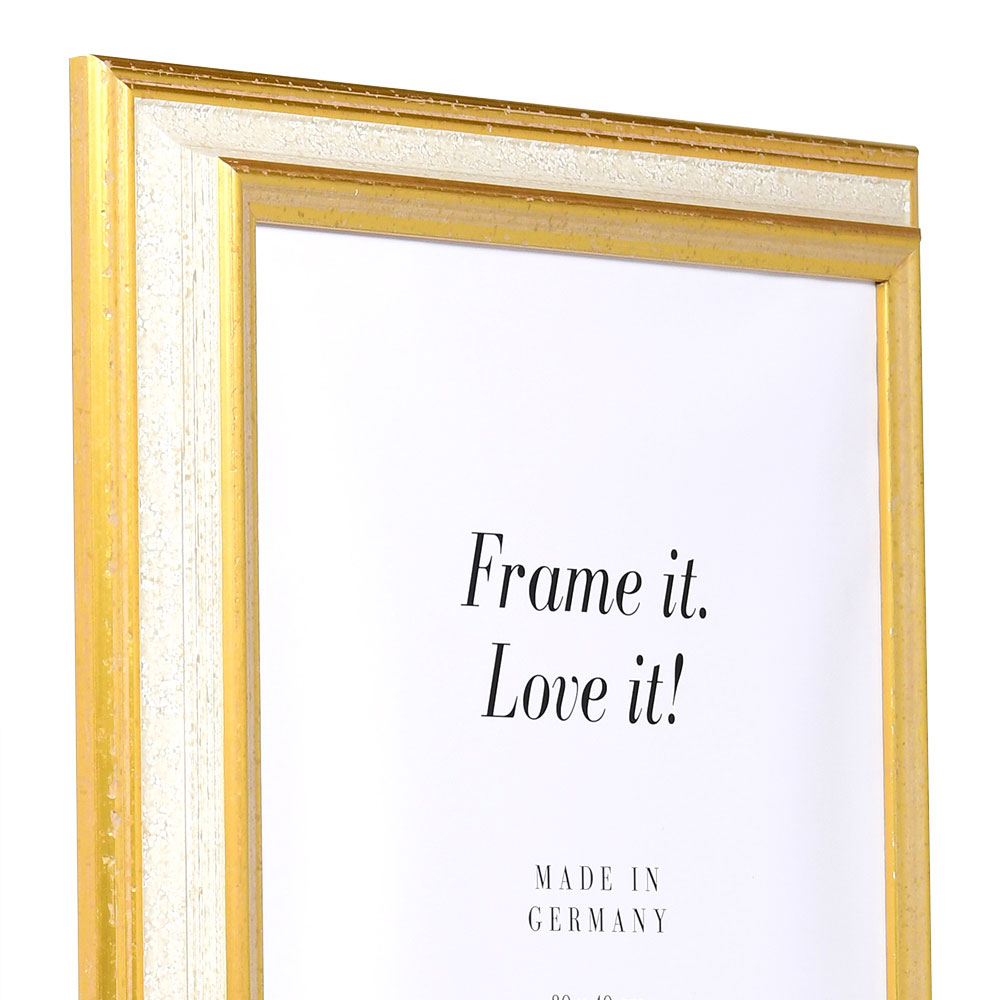 Mira Cornice in legno Cannes 61x91,5 cm - bianco e oro - Vetro standard