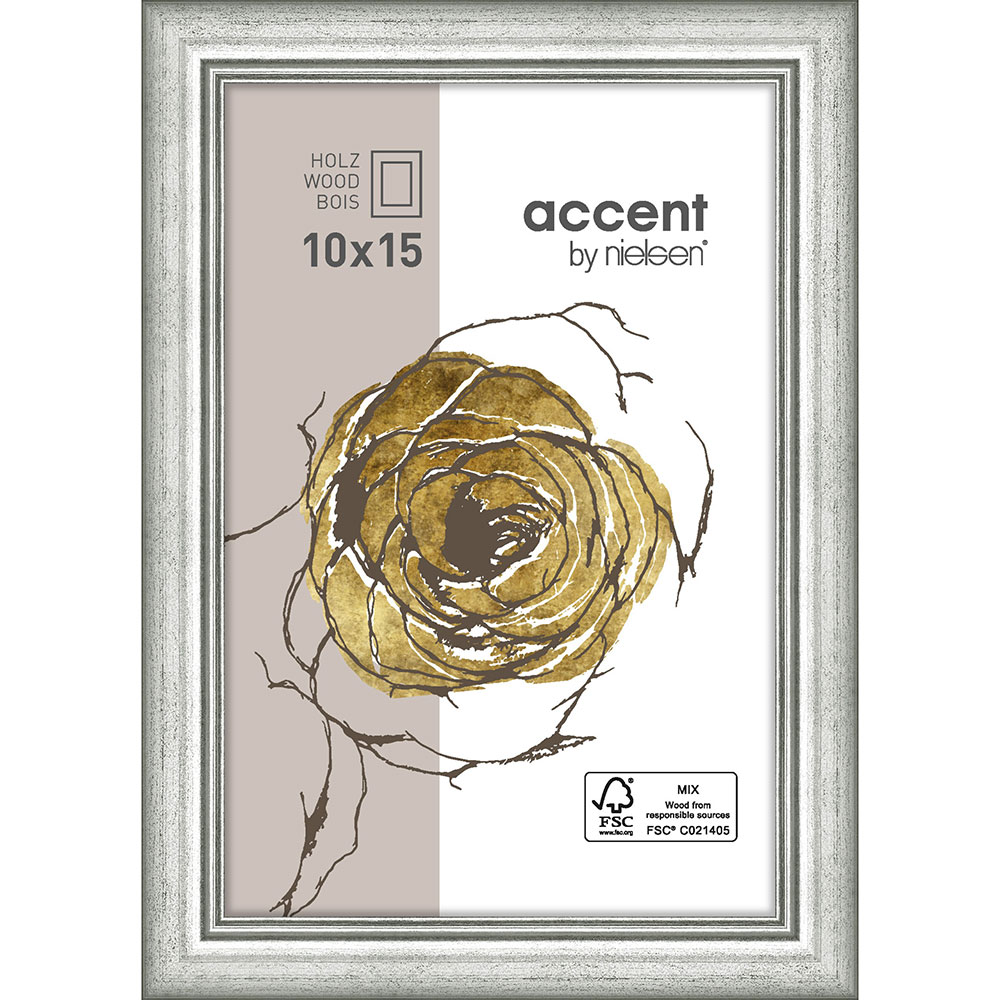 Cornice in legno Ascot 10x15 cm | argento | Vetro standard