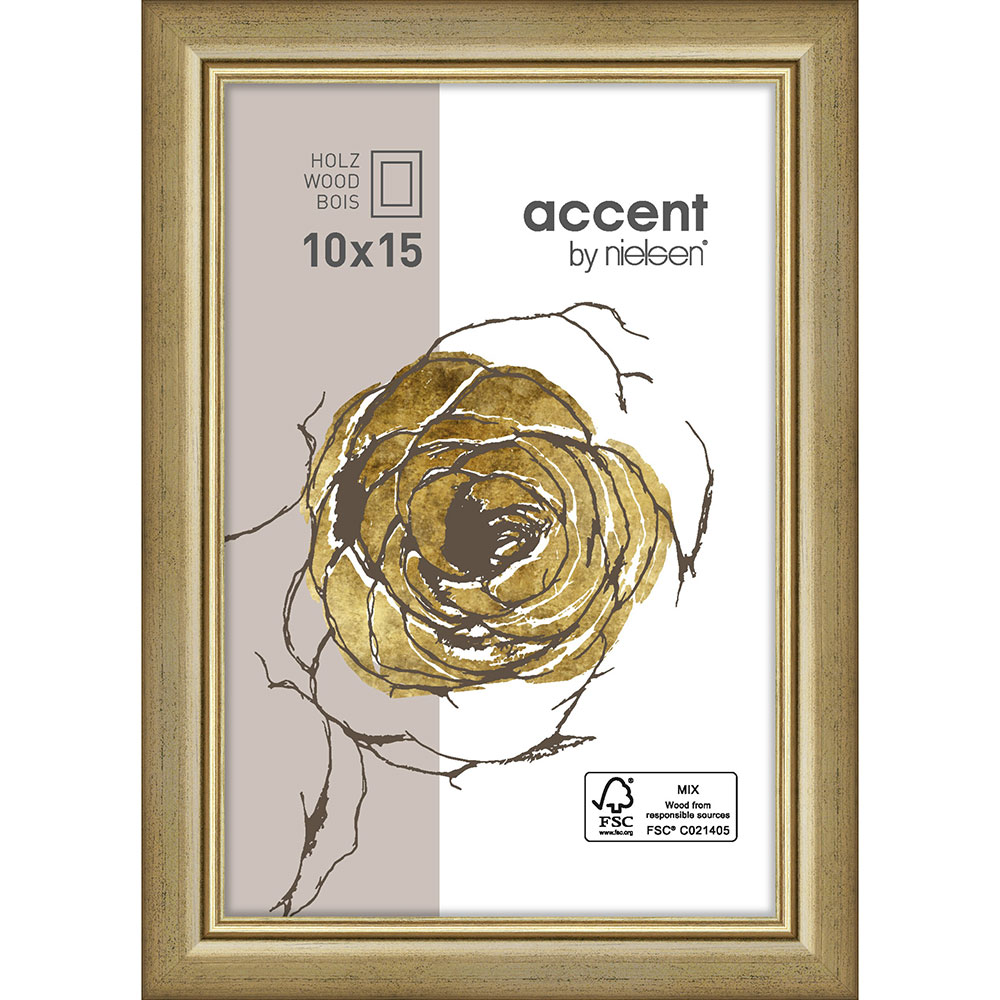 Cornice in legno Ascot 10x15 cm | dorato | Vetro standard