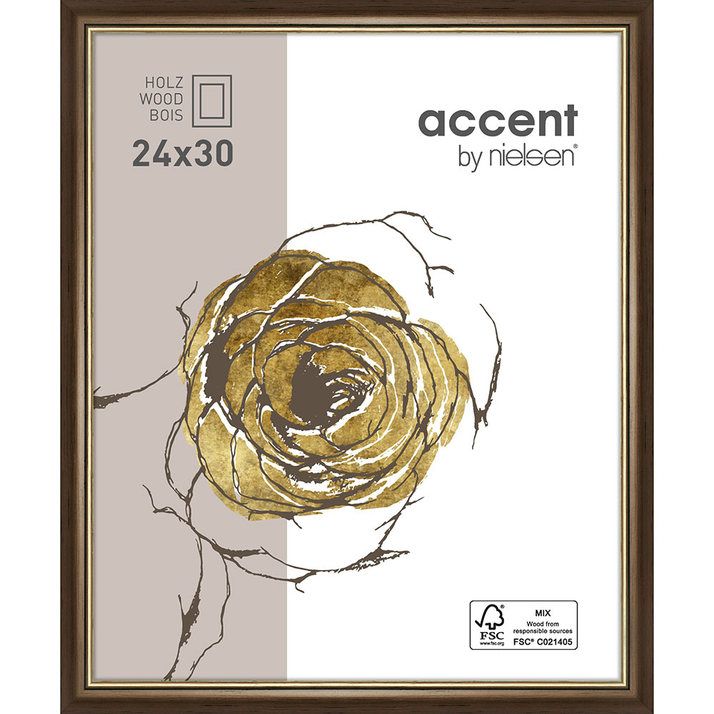 Cornice in legno Ascot 24x30 cm | marrone scuro dorato | Vetro standard