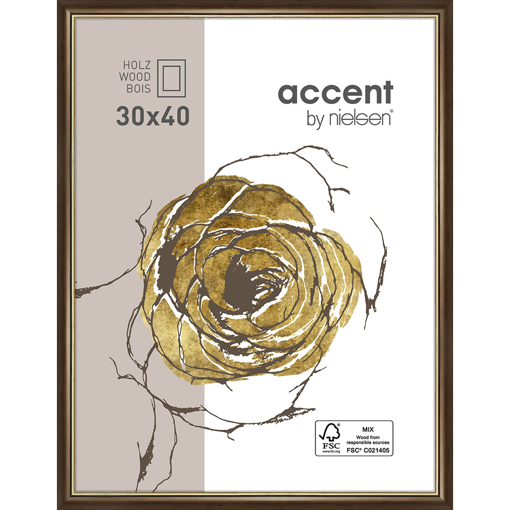 Cornice in legno Ascot 30x40 cm | marrone scuro dorato | Vetro standard