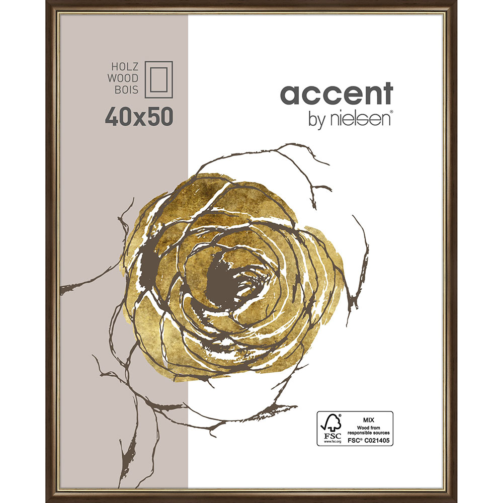 Cornice in legno Ascot 40x50 cm | marrone scuro dorato | Vetro standard