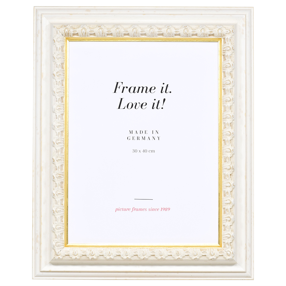Mira Cornice in legno Cannes 70x100 cm - bianco e oro - Vetro